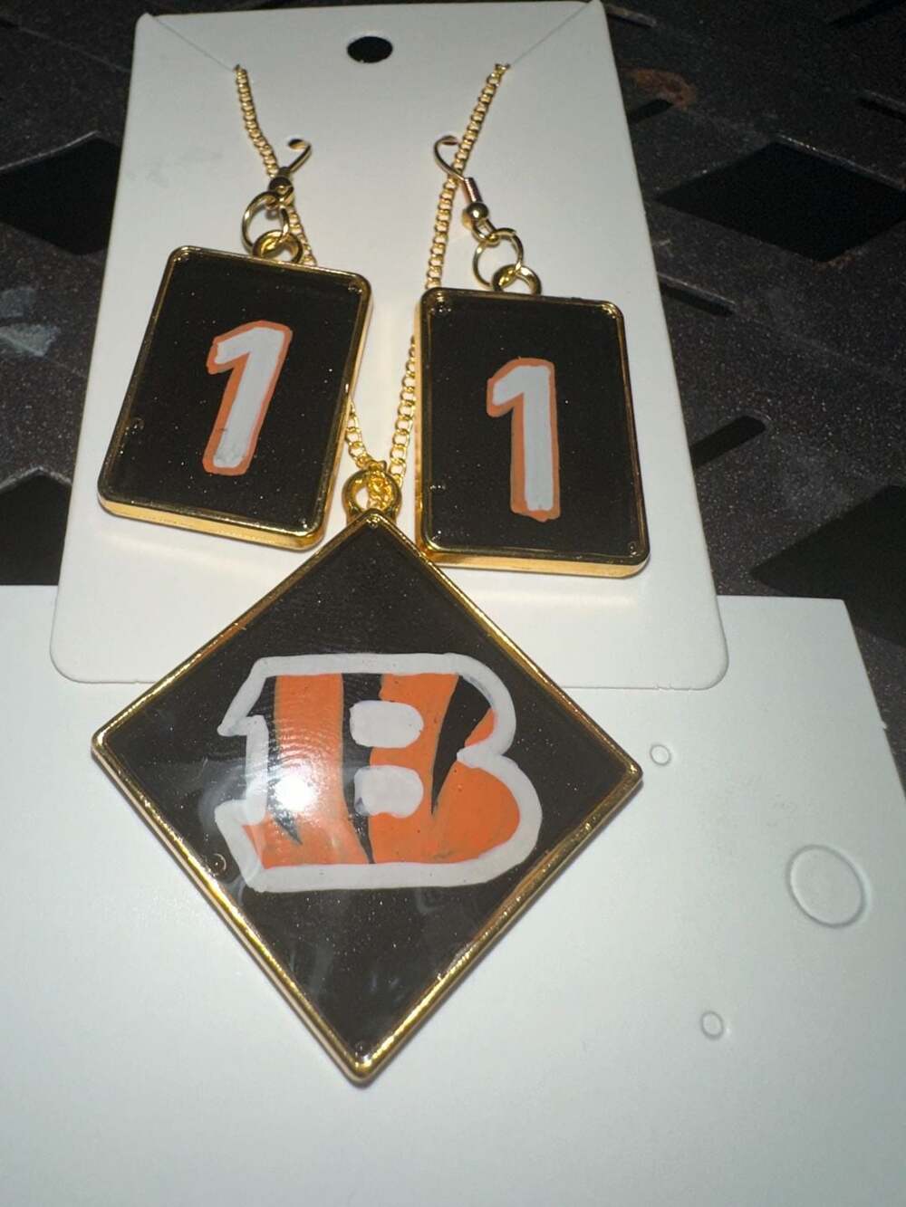 Cincinnati Bengals Number 11 Pendant Necklace and Earring Set